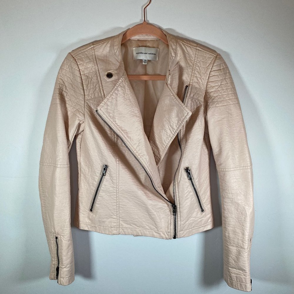 CUPCAKES & CASHMERE Light Pink Vegan Moto Leather Jacket